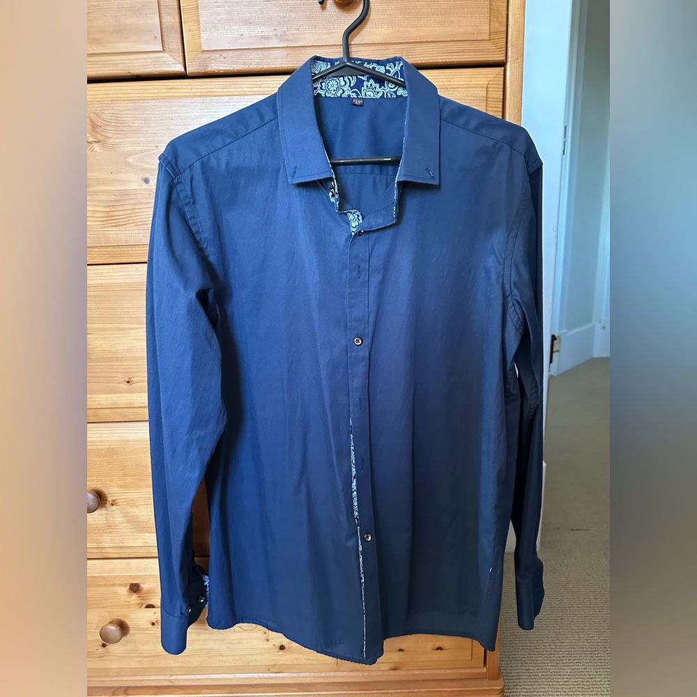 Dark Blue Shirt with Floral Accent